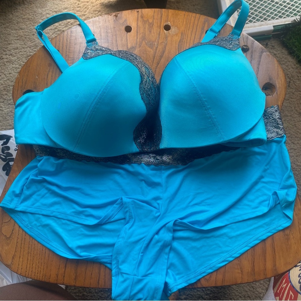 Cacique Blue and Black Bra and Panty Set‎ 42D-22/24 Matching